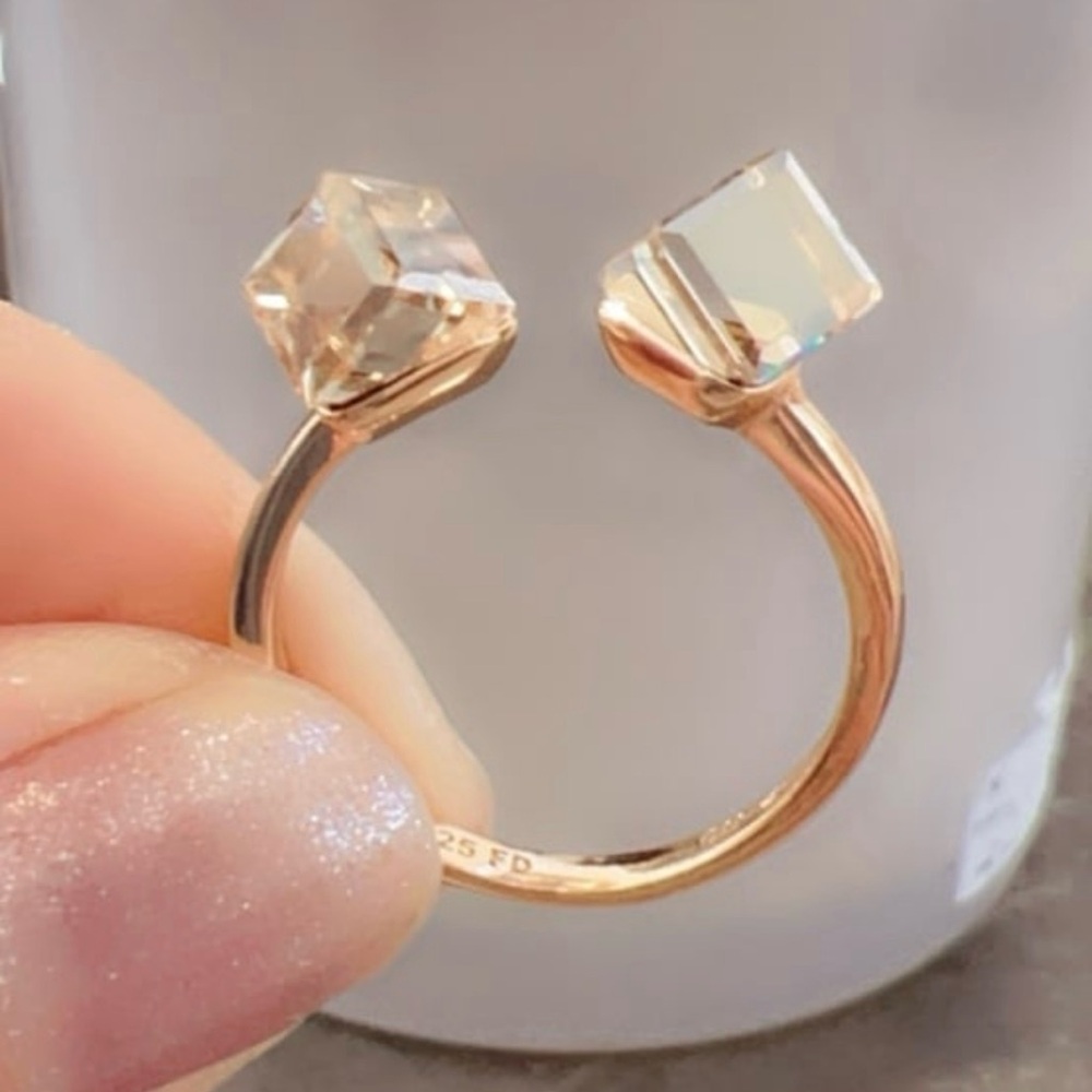 925s Gold Cubic Zirconia Open Adjustable Open Cuff Ring